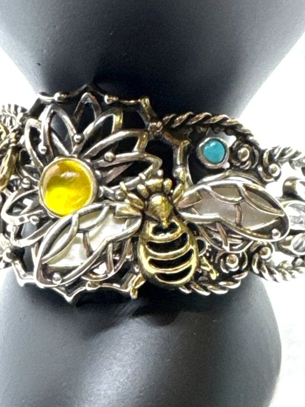 Carolyn Pollack Fritz Casuse 925 Sterling Silver Brass Bumble Bee Gemstone Cuff